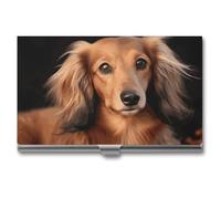 Eekstdbn Long Haired Dachshund Business Card Case for Women Or Men Snaps Closed Portable Name Holder Credit Card Holder for Business Meeting Use