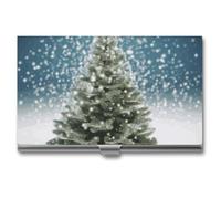 Eekstdbn Merry Christmas Pine Tree Business Card Case for Women Or Men Snaps Closed Portable Name Holder Credit Card Holder for Business Meeting Use