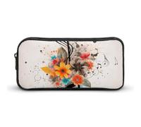 Eekstdbn Musical Note Floral Pencil Case Office Stationery Organizer Simple Sturdy Zipper Closure Portable Pencil Bag Office Travel Multi-Purpose Bag