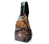 Eekstdbn Old Courtyard Cafe Chair City, Rome, Italy Crossbody Bag Casual Chest Bag for Men And Women Minimalist Chest Shoulder Pack Travel Chest Bag for Daily Use