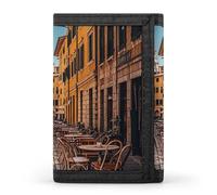 Eekstdbn Old Courtyard Cafe Chair City, Rome, Italy Trifold Wallet, Card Cases And Money Oganizer Thin Stylish Mini Coin Bag with Zipper Coin Pocket Credit for Men And Women