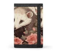 Eekstdbn Opossum And Roses Trifold Wallet, Card Cases And Money Oganizer Thin Stylish Mini Coin Bag with Zipper Coin Pocket Credit for Men And Women