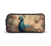 Eekstdbn Oriental Peacock Pattern Pencil Case Office Stationery Organizer Simple Sturdy Zipper Closure Portable Pencil Bag Office Travel Multi-Purpose Bag