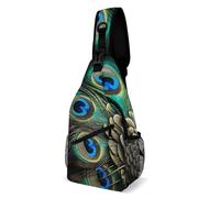 Eekstdbn Peacock Feather Crossbody Bag Casual Chest Bag for Men And Women Minimalist Chest Shoulder Pack Travel Chest Bag for Daily Use