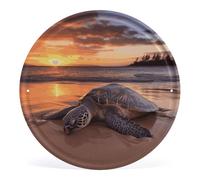 Eekstdbn Photos Wall Painting Circular Wall Art Decoration Sea Turtle Sunset Print Iron Wall Hanging Vintage Circular Sign for Room Bedroom Bathroom Entryway 11.8x11.8 Inches