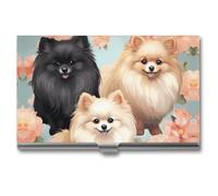 Eekstdbn Pomeranians Pattern Business Card Case for Women Or Men Snaps Closed Portable Name Holder Credit Card Holder for Business Meeting Use