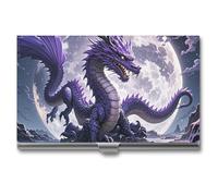 Eekstdbn Purple Dragon Purple Moon Business Card Case for Women Or Men Snaps Closed Portable Name Holder Credit Card Holder for Business Meeting Use
