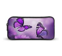 Eekstdbn Purple Flower Butterflies Pencil Case Office Stationery Organizer Simple Sturdy Zipper Closure Portable Pencil Bag Office Travel Multi-Purpose Bag