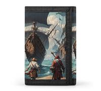 Eekstdbn Sea-going Pirate Trifold Wallet, Card Cases And Money Oganizer Thin Stylish Mini Coin Bag with Zipper Coin Pocket Credit for Men And Women
