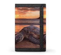 Eekstdbn Sea Turtle Sunset Trifold Wallet, Card Cases And Money Oganizer Thin Stylish Mini Coin Bag with Zipper Coin Pocket Credit for Men And Women