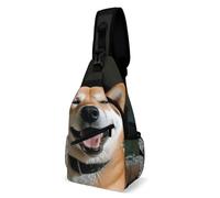 Eekstdbn Shiba Inu Smile Tongue Out Crossbody Bag Casual Chest Bag for Men And Women Minimalist Chest Shoulder Pack Travel Chest Bag for Daily Use