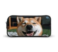Eekstdbn Shiba Inu Smile Tongue Out Pencil Case Office Stationery Organizer Simple Sturdy Zipper Closure Portable Pencil Bag Office Travel Multi-Purpose Bag