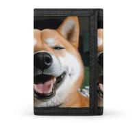 Eekstdbn Shiba Inu Smile Tongue Out Trifold Wallet, Card Cases And Money Oganizer Thin Stylish Mini Coin Bag with Zipper Coin Pocket Credit for Men And Women