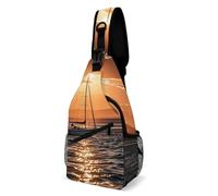 Eekstdbn Sunset Seascape Sailboat Floating Crossbody Bag Casual Chest Bag for Men And Women Minimalist Chest Shoulder Pack Travel Chest Bag for Daily Use