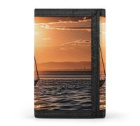 Eekstdbn Sunset Seascape Sailboat Floating Trifold Wallet, Card Cases And Money Oganizer Thin Stylish Mini Coin Bag with Zipper Coin Pocket Credit for Men And Women