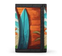 Eekstdbn Surfboard on Wooden Trifold Wallet, Card Cases And Money Oganizer Thin Stylish Mini Coin Bag with Zipper Coin Pocket Credit for Men And Women