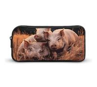 Eekstdbn Three Pigs Sleeping Pencil Case Office Stationery Organizer Simple Sturdy Zipper Closure Portable Pencil Bag Office Travel Multi-Purpose Bag