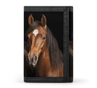 Eekstdbn Two Horses Standing on Black Background Trifold Wallet, Card Cases And Money Oganizer Thin Stylish Mini Coin Bag with Zipper Coin Pocket Credit for Men And Women