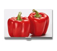 Eekstdbn Two Red Bell Peppers Business Card Case for Women Or Men Snaps Closed Portable Name Holder Credit Card Holder for Business Meeting Use