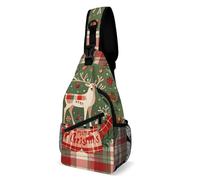 Eekstdbn Vintage Woodgrain Christmas Wildlife Crossbody Bag Casual Chest Bag for Men And Women Minimalist Chest Shoulder Pack Travel Chest Bag for Daily Use