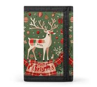 Eekstdbn Vintage Woodgrain Christmas Wildlife Trifold Wallet, Card Cases And Money Oganizer Thin Stylish Mini Coin Bag with Zipper Coin Pocket Credit for Men And Women