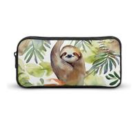 Eekstdbn Watercolor Sloth Pencil Case Office Stationery Organizer Simple Sturdy Zipper Closure Portable Pencil Bag Office Travel Multi-Purpose Bag