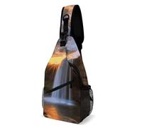 Eekstdbn Waterfall at Sunset Crossbody Bag Casual Chest Bag for Men And Women Minimalist Chest Shoulder Pack Travel Chest Bag for Daily Use