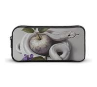 Eekstdbn White Snake And Flower Pencil Case Office Stationery Organizer Simple Sturdy Zipper Closure Portable Pencil Bag Office Travel Multi-Purpose Bag