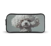 Eekstdbn White Toy Poodle Pencil Case Office Stationery Organizer Simple Sturdy Zipper Closure Portable Pencil Bag Office Travel Multi-Purpose Bag