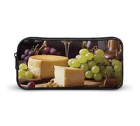 Eekstdbn White Wine Cheese Cake Grapes Pencil Case Office Stationery Organizer Simple Sturdy Zipper Closure Portable Pencil Bag Office Travel Multi-Purpose Bag