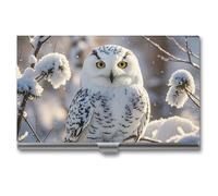 Eekstdbn Winter White Owl Business Card Case for Women Or Men Snaps Closed Portable Name Holder Credit Card Holder for Business Meeting Use