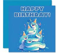 Eel Birthday Cards for Her Him - Party Animals Pyramid - Happy Birthday Card for Mum Dad Brother Sister Auntie Uncle Cousin Friend Family Colleague 145mm x 145mm Bday Greeting Cards