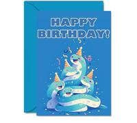 Eel Birthday Cards for Her Him - Party Animals Pyramid - Happy Birthday Card for Mum Dad Brother Sister Auntie Uncle Cousin Friend Family Colleague A5 Bday Greeting Cards