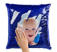 EEletizy Personalized Picture Magic Reversible Custom Throw Pillowcase, DIY Design Sequin Pictures Photos, Single Side Printed Photo Throw Pillow Case, 16''x16'', Blue(Case Only)