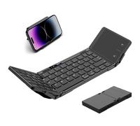 Eelexa Foldable Bluetooth Keybaord: Wireless Portable Folding Keyboard with Touchpad,Lock Hinge,Battery Level Display,Ultra Slim Travel Keyabord for ipad Tablet Laptop Windows Mac OS (Black-Tri-fold)
