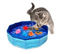 Eelexa Portable Cat Pool Toy with 6 Fish-Shaped Water Toys, Interactive Splash-Proof Indoor Cat Toys for Boredom Relief, Self-Play Cat Pool for Bored Cats, Easy Fill & Drain Design