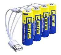 EEMB AA Batteries 4 Pack AA Rechargeable Batteries Lithium Batteries AA 4 in 1 USB Type C Charging Cable Battery 1.5V 2600mWh for Blink Camera Flashlight