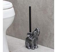 EEMKAY® New Antique Silver Finish Ornate Elephant Toilet Brush Global Inspired Design Bathroom Decor M-20