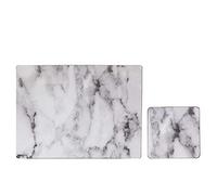 EEMKAY® New Attractive Matte Laminate Finish Set of 4 White Marble Effect Placemats & Coasters M-21