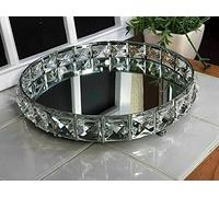 EEMKAY® New Beautiful Ornate Design Diamante Mirrored Candle Plate Big Jewelled Decorative Tray (25cm)