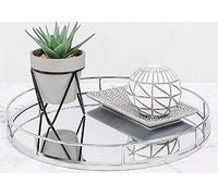 EEMKAY® New Beautiful Stunning Design Large Gold & Silver Round Mirror Tray Centrepiece Tealight Holder Display Your Possessions Home Décor (Silver)