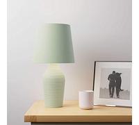 EEMKAY® New Ceramic Luna Stoneware Sage Green Table Lamp with Faux Linen Fabric Shade Home Décor M-19 - Green