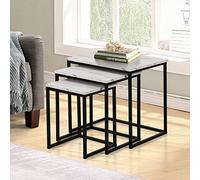 EEMKAY® New Durable Black Steel Frame Set of 3 Marble Effect Nest Of Tables Stylish Design G-19