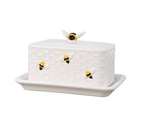 EEMKAY® New Embossed Ceramic Honeycomb Design Butter Dish Add Charm To Dinning Table G-22
