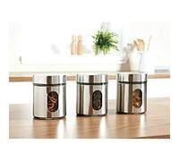 EEMKAY® New Pack Of 3 Glass Tea Coffee And Sugar Storage Canisters Modern Design Kitchen Décor - N-21 (Chrome)