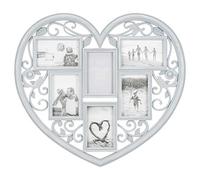 EEMKAY New Vintage Style Grey Heart Shaped 6 Multi Aperture Frame With Ornate Design Rustic Shabby Chic Look