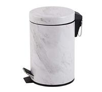 EEMKAY® New White Marble Effect Bin Strong Steel Pedal 3L Bathroom & Kitchen Metal Bin M-19 - White