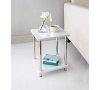 EEMKAY® Norsk High Gloss White Side End Table With Sturdy Metal Legs 2 Tier