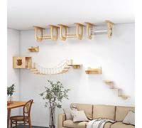 Een elektrisch scheermesje All Solid Wood Cat Climbing Frame Set, Wall-Mounted Cat Wall Furniture, Space-Saving, for Wall Cat Climbing Shelf and Perch(Set7)