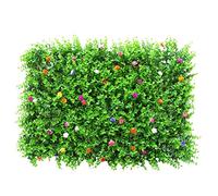 Eeneme Artificial Hedges Panels with Flower, Artificial Green Lawn, Greenery Ivy Leaf Backdrop Wall, Faux Wall Panel Decor, Simulation Privacy Fence Screen 40 * 60cm